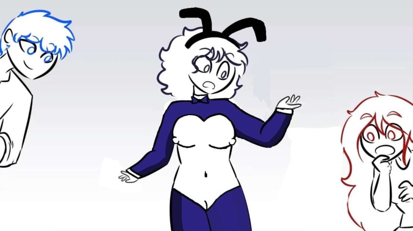 1boy 2girls blue_(overly_sarcastic_productions) indigo_(overly_sarcastic_productions) overly_sarcastic_productions red_(overly_sarcastic_productions) reverse_bunnysuit tagme