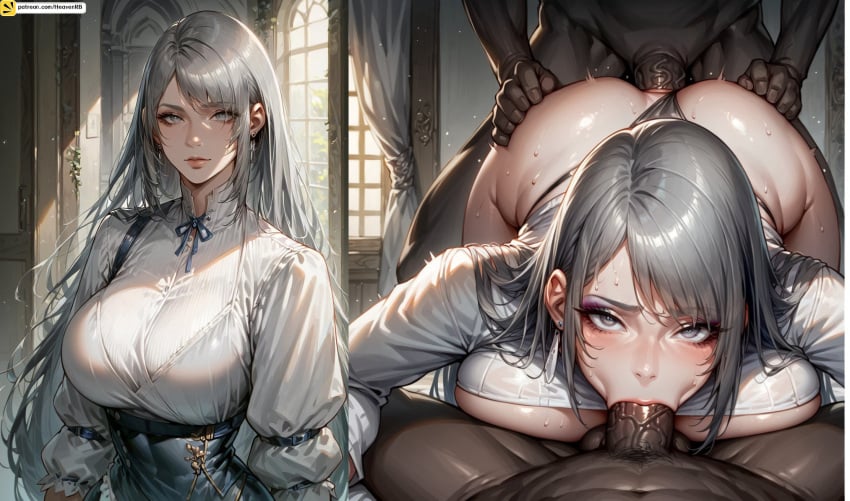 1girls ahe_gao ai_generated anal big_breasts dark-skinned_male double_anal double_penetration final_fantasy final_fantasy_xvi gangbang gray_eyes gray_hair group_sex heavenrb huge_breasts jill_warrick long_hair multiple_boys sex squirting triple_penetration