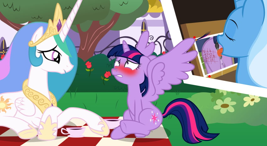 2015 alicorn anus badumsquish blanket blush coffee confusion crown cunnilingus cup cutie_mark equine female feral flower friendship_is_magic gold hair horn licking mammal my_little_pony necklace outside photo_(object) picnic plant princess_celestia_(mlp) purple_eyes purple_hair pussy saliva tongue tongue_out trixie_(mlp) twilight_sparkle_(mlp) voodoo wing_boner wings