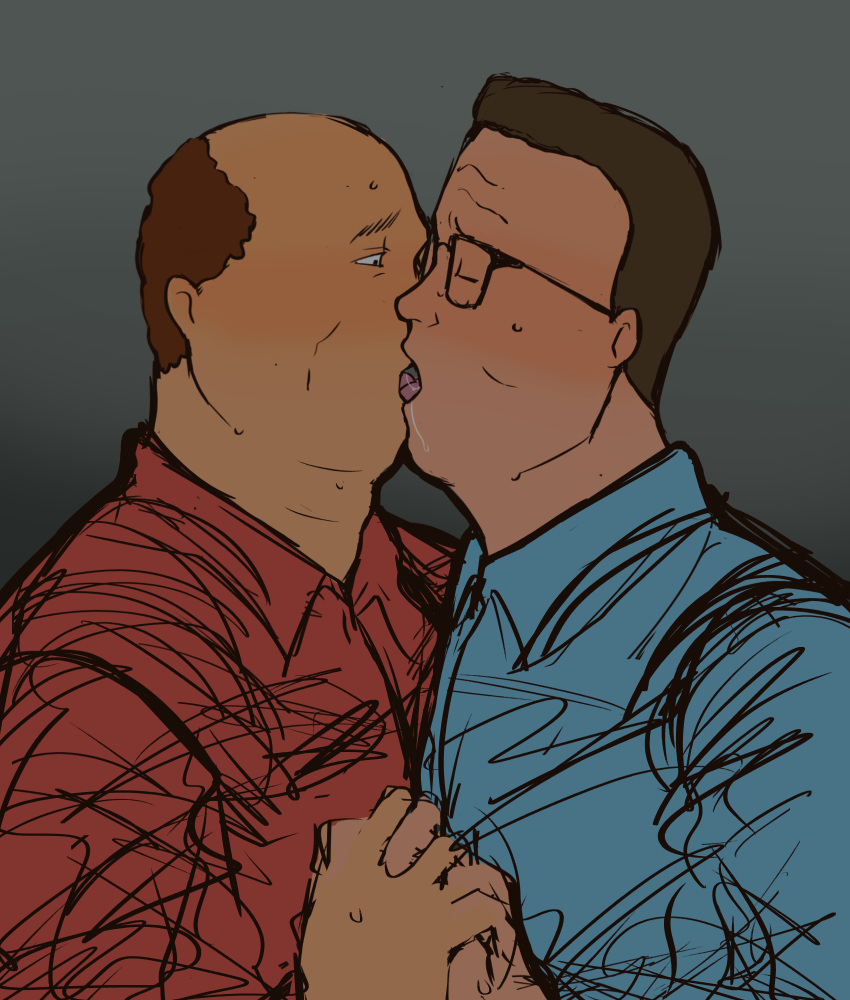 bara bill_dauterive blush closed_eyes french_kiss french_kissing fully_clothed gay hank_hill holding_hands king_of_the_hill kissing male/male male_only middle_aged middle_aged_male sweat tagme whoa_uwu