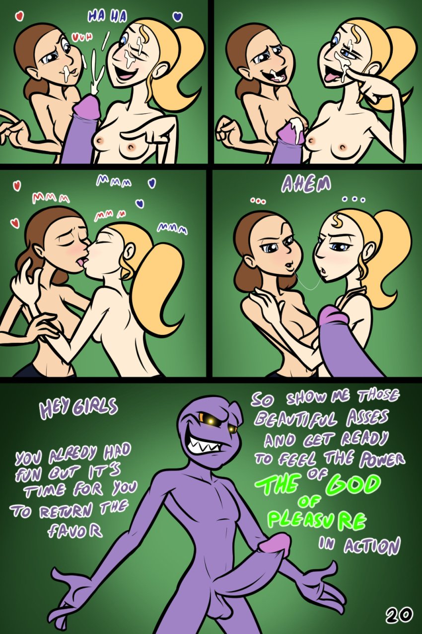 blonde_hair blowjob brown_hair comic english_text lesbian_kiss lord_sarloc lucy lucy_kitten lucykitten lucykitten01 mushroom page_10 page_number sarloc threesome