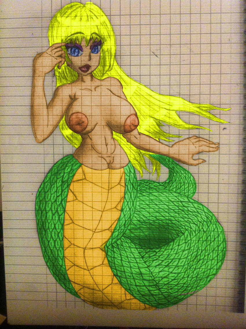 5_fingers areolae blue_eyes breasts dryadex female h4x0r hybrid lamia monster_girl naga nipples pussy recolor repaint scales scalie