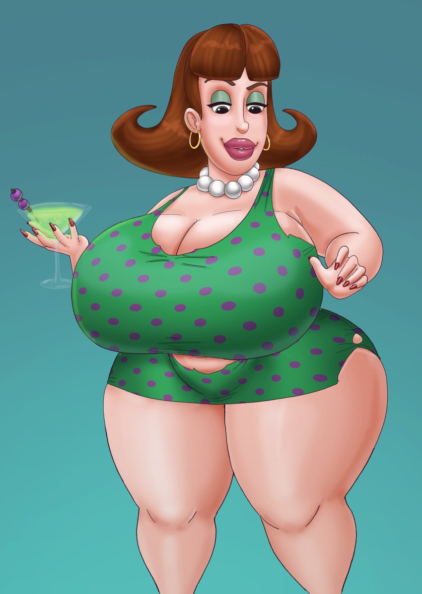 1girls belly big_ass big_breasts big_lips brown_hair female_focus female_only green_eyes green_eyeshadow hoop_earrings jimmy_neutron_boy_genius judy_neutron mature_female milf mother nickelodeon pearl_necklace saturnxart solo solo_female thick_thighs thunder_thighs wide_hips