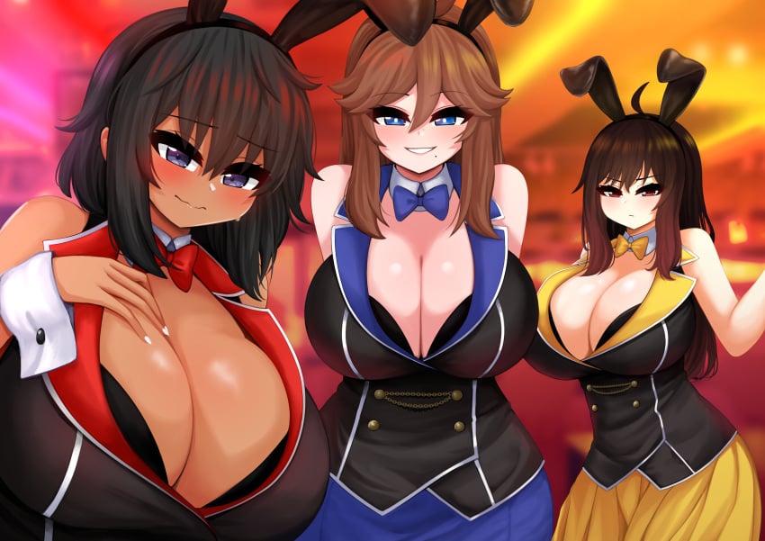 3girls bunny_ears bunnysuit cleavage himiko_(the_only_shoe) huge_breasts multiple_girls original playboy_bunny the_only_shoe