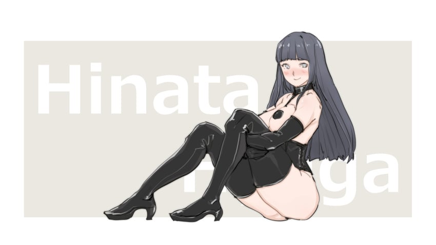 1girls amanda_kenny ass bottomless female female_only heels hyuuga_hinata naruto naruto_(series) pasties