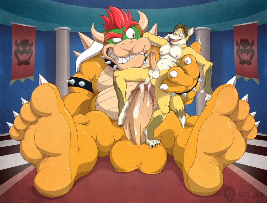 2boys anthro anti_dev balls biceps big_balls big_feet big_penis bowser canine chubby claws cum cum_on_penis dragon erection fox full_body fur furry gums hair horn hybrid indoors inside king koopa male male_only mammal manly mario_(series) multiple_boys multiple_males muscles navel nintendo nipples open_mouth orgasm original_character pecs penis reptile royalty scalie sharp_claws sharp_teeth shell sitting size_difference smile spikes spread_legs spreading super_mario_bros. teeth testicles thick_penis toe_claws turtle vein veiny_penis yaoi