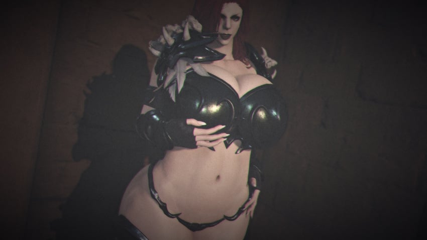 1girls armored_female big_breasts big_thighs child_bearing_hips cleavage cleavage_overflow eyeliner eyeshadow final_fantasy final_fantasy_xiv gpose(ffxiv) huge_breasts light-skinned_female lipstick red_hair red_hair_female roegadyn solo thick_thighs thong wide_hips