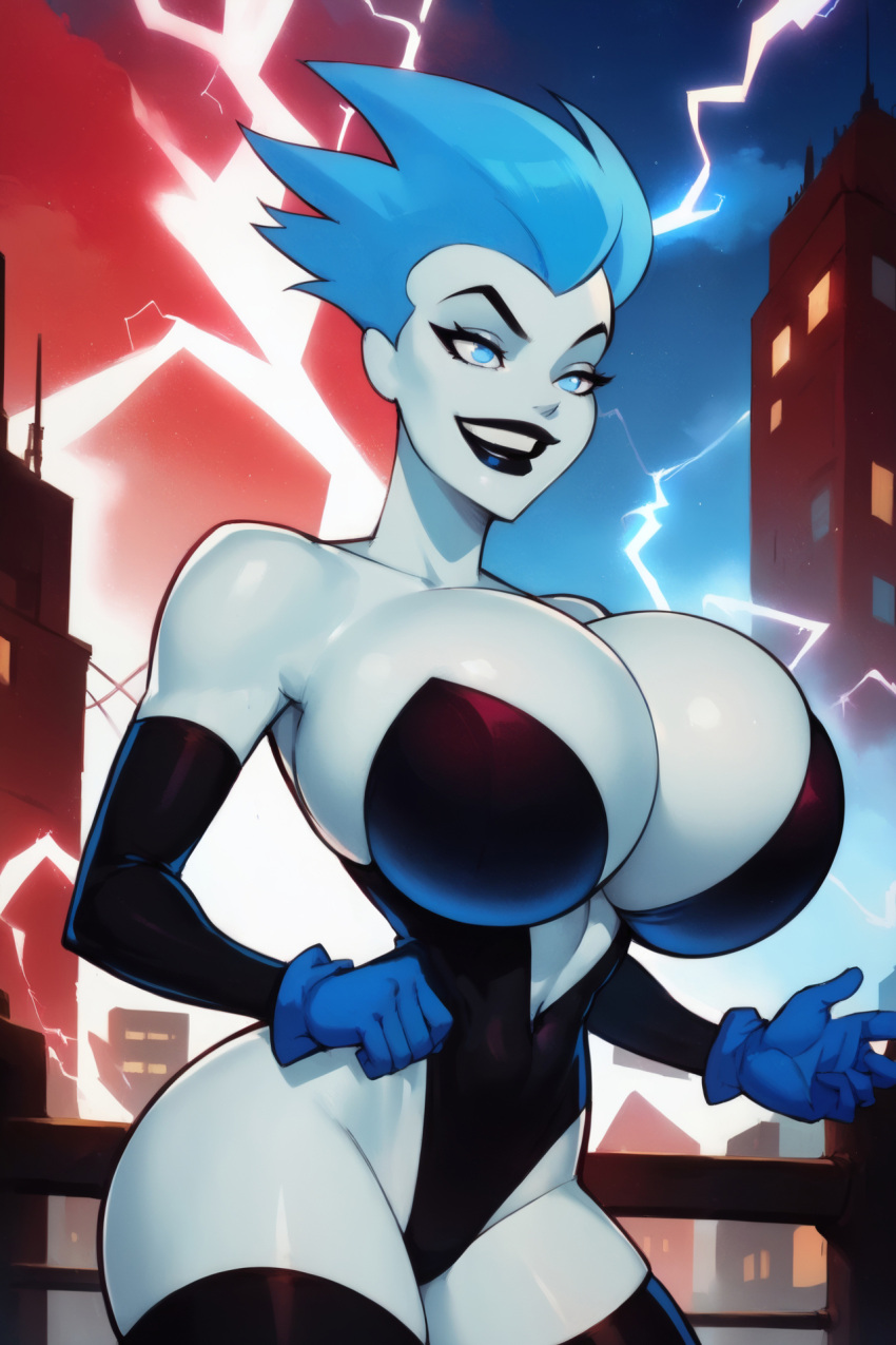 1girls ai_generated big_breasts bythebrokenone dc dc_comics dcau female_only livewire solo solo_female superman:_the_animated_series superman_(series) tagme