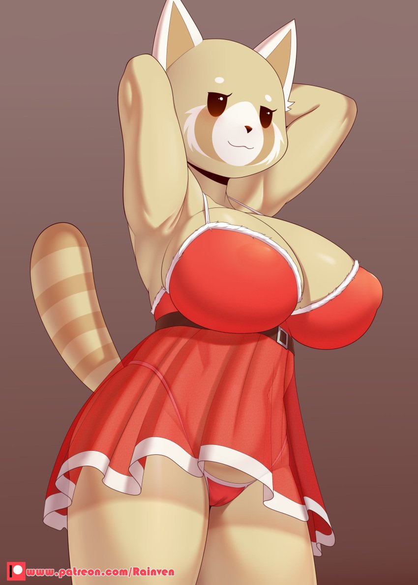 1girls 2022 aggressive_retsuko aggretsuko animal_ears animal_tail anthro armpits big_breasts black_eyes blush breasts cleavage female female_only hands_behind_head huge_breasts lingerie mature mature_female mature_woman milf mother nightgown panties rainven red_panda red_panties retsuko's_mother sanrio smile solo solo_female tail