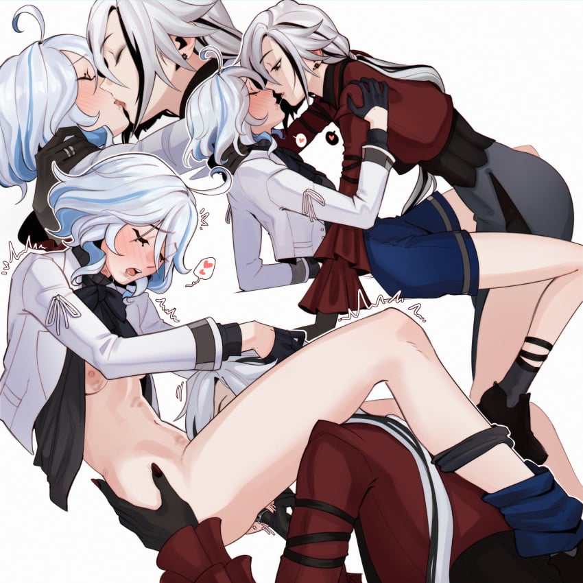 286456006 2girls absurdres arlecchino_(genshin_impact) between_legs black_gloves black_hair black_skirt blue_hair blue_shorts blush breasts closed_eyes commentary cunnilingus earrings fingering freshy_kanal furina_(genshin_impact) genshin_impact gloves half_gloves hand_on_another's_head hashtag-only_commentary heart highres jacket jewelry kissing lesbian_kiss lipstick_mark lipstick_mark_on_breast lipstick_mark_on_stomach looking_at_another multicolored_hair multiple_girls nipples open_mouth oral panties panty_pull ponytail pussy_juice red_shirt shirt short_hair shorts simple_background skirt small_breasts spoken_heart streaked_hair trembling underwear white_background white_hair white_jacket yuri