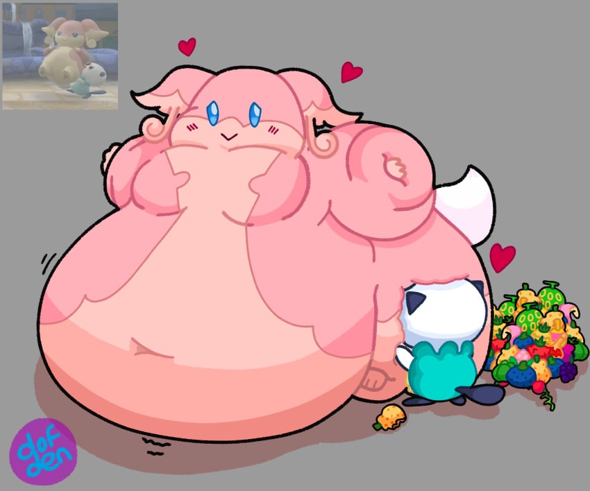 audino bbw big_ass big_belly blush_lines doffelden fat feederism immobile oshawott overweight overweight_female pokemon pokemon_(species) smothering stuffed_belly