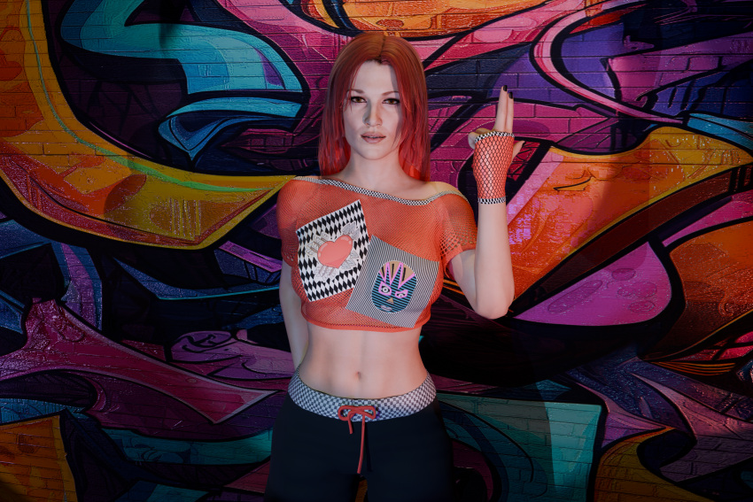 1girls 3d amy_dumas blender crop_top enigmaj female_focus female_only light-skinned_female lita_(wrestler) looking_at_viewer midriff red_hair wwe wwe_diva