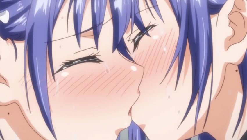 blush closed_eyes hoshizuki_kaede hoshizuki_suzu incest kaede_to_suzu kissing purple_hair sisters twins yuri