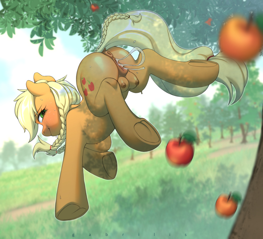 2d absurd_res animal_genitalia animal_pussy anus apple apple_bucking apple_tree applejack_(mlp) blonde_hair blush bodily_fluids crotchboobs cutie_mark earth_pony equid equine equine_genitalia equine_pussy female feral food freckles friendship_is_magic fruit fruit_tree full_color fur gabrilis genital_fluids genitals green_eyes hair hasbro hi_res hooves horse jumping mammal midair my_little_pony nipples no_penetration orange_body orange_fur plant pony pussy pussy_juice_string quadruped rear_view smile solo solo_female tail tree vaginal_fluids yellow_tail