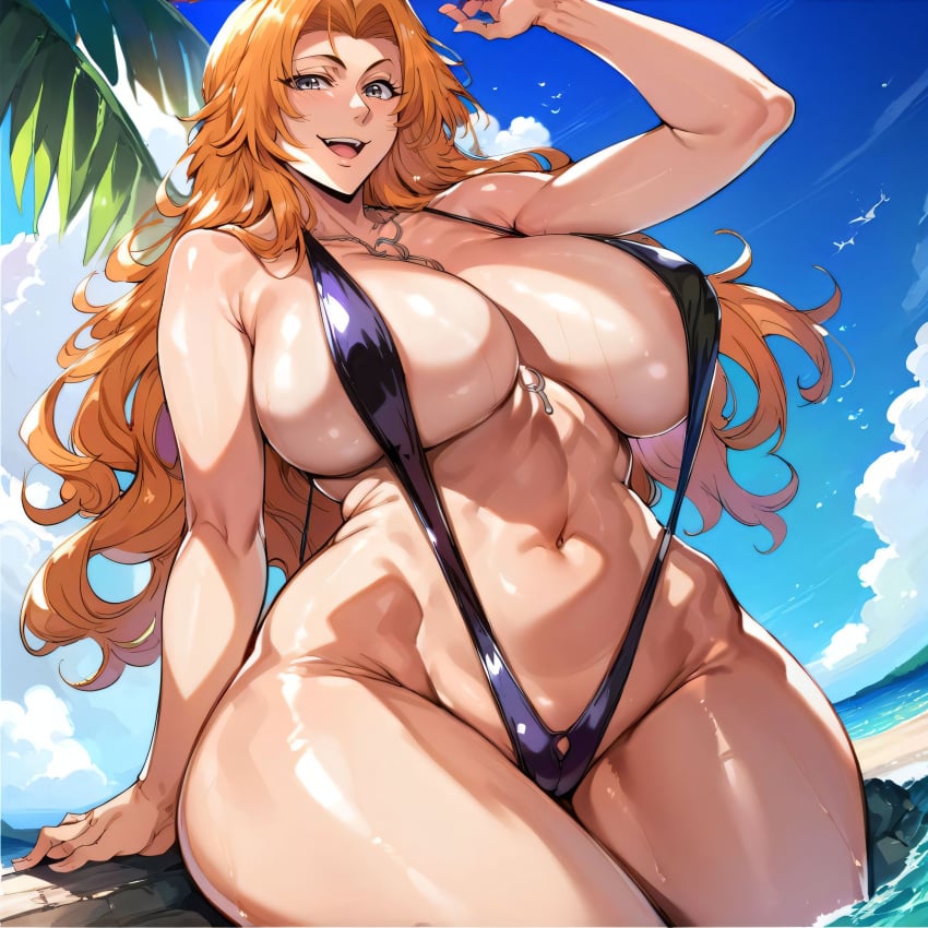 1girls ai_generated alternate_breast_size big_breasts bikini bleach bostin breasts busty curvaceous curvy curvy_body curvy_female curvy_figure female huge_breasts large_breasts matsumoto_rangiku mommy nipples skimpy skimpy_bikini sling_bikini sweat sweating sweaty sweaty_body sweaty_breasts swimwear thick_thighs thighs venus_body wide_hips