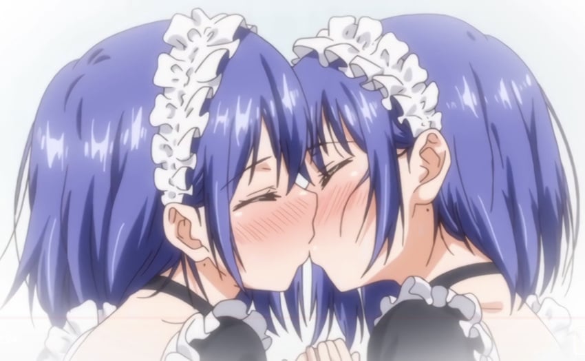 blush closed_eyes hoshizuki_kaede hoshizuki_suzu incest kaede_to_suzu maid_headdress maid_uniform purple_hair sisters twins yuri