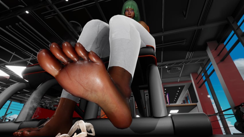 1boy 1girls 4k feet female femdom foot_fetish foot_worship from_below giantess green_hair gts gym macro macrophilia male micro purple_eyes size_difference sizemage sizeplay smell smelly smelly_feet soles stepped_on sweat sweatpants sweaty tan_body