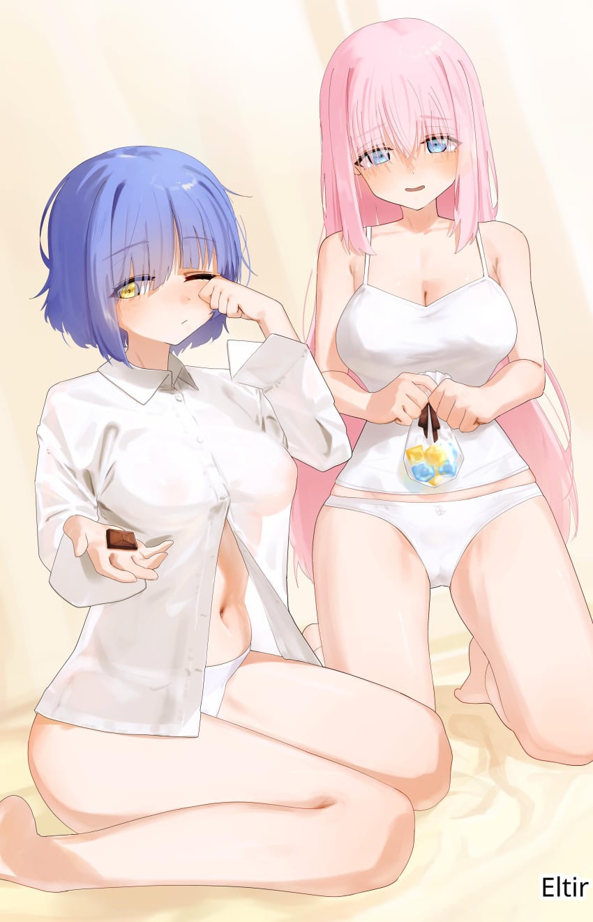 2d 2d_(artwork) 2d_artwork 2girls ankles asian asian_female asian_girl bare_arms bare_calves bare_hands bare_knees bare_legs bare_navel bare_shoulders bare_skin bare_thighs barefoot belly belly_button big_boobs big_breasts blue-eyed_female blue-haired_female blue_eyes blue_hair blush_face blushing blushing_at_viewer blushing_female bocchi_the_rock! breasts busty busty_female busty_girl busty_teen busty_teenager calves camisole chocolate cleavage collarbone curvaceous curvaceous_body curvaceous_female curvaceous_figure curvaceous_hips curvaceous_teenager curvy curvy_body curvy_female curvy_figure curvy_hips curvy_teen digital digital_art digital_drawing digital_drawing_(artwork) digital_media digital_media_(artwork) drawing elbows eltir exposed_arms exposed_legs exposed_navel exposed_shoulders exposed_skin exposed_thighs eye_closed eyebrows_visible_through_hair feet female female_focus female_only fingers flushed flushed_face full_body gotou_hitori green-eyed_female green_eyes groin guitarist hair_between_eyes hair_clip hair_clips hair_ornament hairclip hairclips high_resolution high_school_student highres hourglass_figure inguinal_crease inguinal_ligament japanese japanese_female japanese_girl kneeling kneeling_female kneeling_on_bed knees large_boobs large_breasts lean_figure legs legs_folded long_hair looking_at_viewer midriff mole mole_under_eye multiple_females multiple_girls narrow_waist navel nervous nervous_expression nervous_face nervous_female nervous_smile nipple_bulge no_shoes on_bed one-eye_closed one_eye_closed one_eye_open open_mouth open_mouth_smile panties parted_lips partially_exposed_vulva partially_visible_vulva pink-haired_female pink_hair school_girl seiza shirt short_hair shoulders shy shy_expression shy_female shy_girl shy_smile simple_background sitting sitting_on_ass sitting_on_bed sitting_on_knees slender_body slender_waist slim_female slim_waist smile smiley_face smiling smiling_at_viewer tank_top teen_girl teenage_girl teenage_tits teenager thigh_gap thighs tired tired_eyes tired_look tongue topwear underwear very_long_hair very_long_hair_female wariza white_camisole white_panties white_shirt white_tank_top white_topwear white_underwear wide_hips yamada_ryou yellow_background young_female young_woman