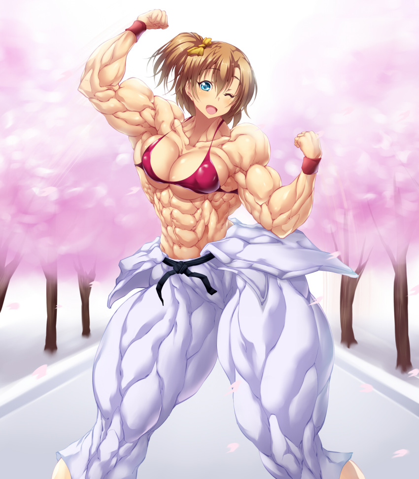 1girls abs armpits bare_shoulders biceps big_breasts bikini blue_eyes breasts brown_hair cleavage collarbone extreme_muscles female female_only flex hair_ornament highres huge_thighs large_breasts looking_at_viewer micro_bikini muscle muscles muscular muscular_female muscular_legs navel purukogi_(plasma_beach) ryoko_izumo short_hair side_ponytail smile snk stomach swimsuit thick_thighs underwear world_heroes