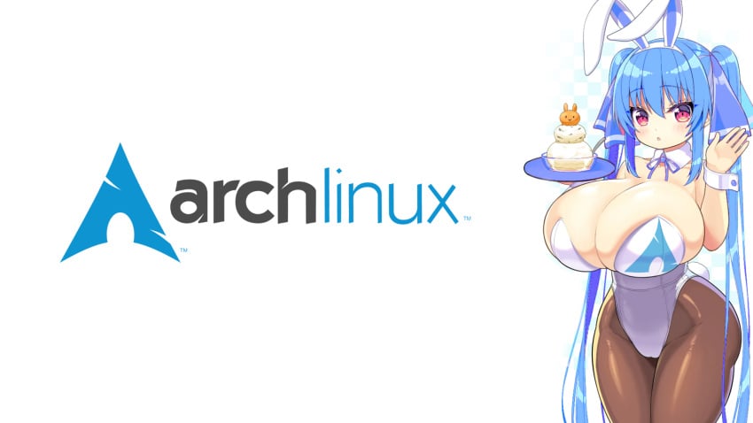 1girls arch_girl arch_linux blue_hair bunny_ears bunny_girl bunny_suit bunnygirl bunnygirl_outfit bunnysuit cute desktop_wallpaper edit edited edited_image female huge_breasts hyper_breasts linux playboy_bunny playboy_bunny_costume riko_(shuz) shortstack shuz_(dodidu) solo_female twintails wallpaper young