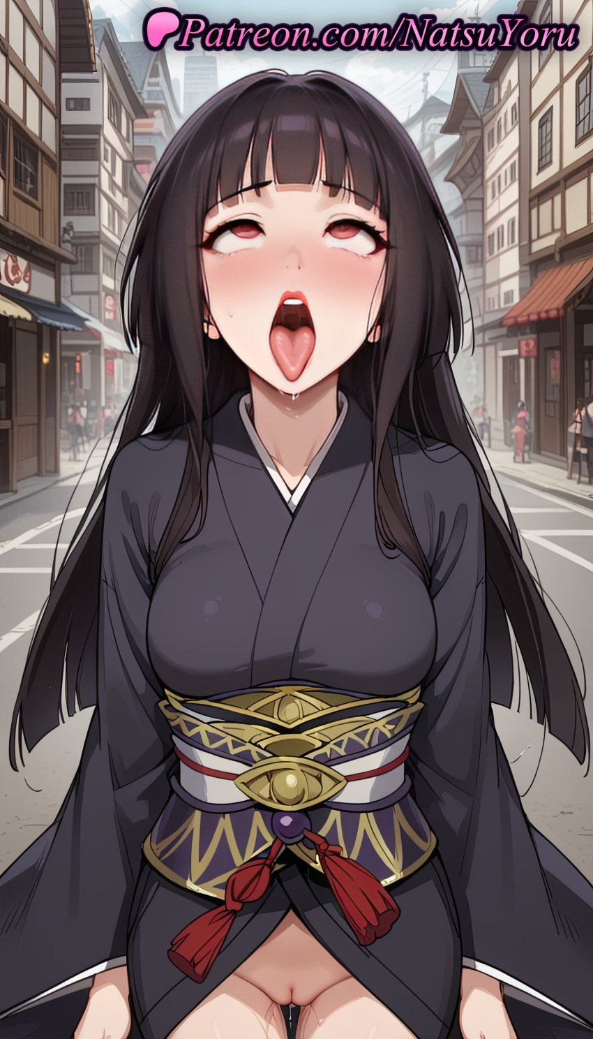 1girls ahe_gao ai_generated anime anime_style arms_at_sides asian bangs black_hair black_kimono blunt_bangs blush breasts building bust busty city cowboy_shot day drooling east_asian exhibitionism female female_focus female_only glass_(tate_no_yuusha_no_nariagari) hentai hime_cut japanese_clothes kimono labia labia_majora long_hair long_sleeves makeup medium_breasts natsuyoru no_panties obi obiage obijime open_mouth outdoors public_indecency pussy pussy_juice red_eyes red_lips road rolling_eyes saliva sash solo solo_female solo_focus standing straight_hair street tassel tate_no_yuusha_no_nariagari teeth the_rising_of_the_shield_hero thigh_gap tongue tongue_out uncensored upper_teeth_only uvula vagina voluptuous voluptuous_female wafuku wide_sleeves