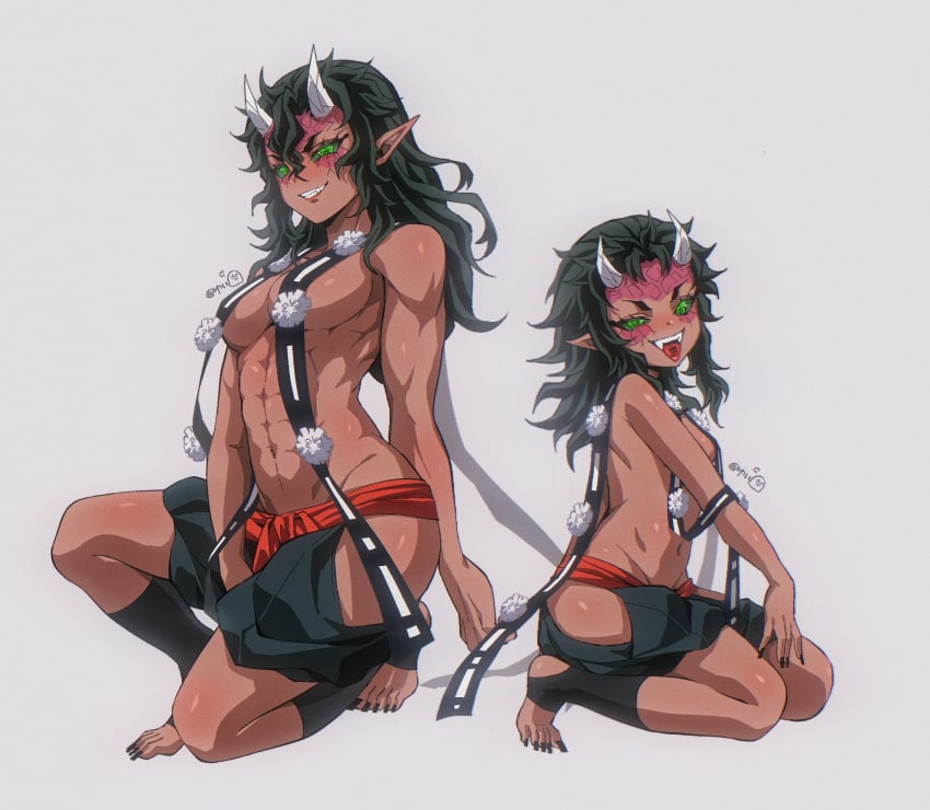 2girls big_breasts clone clones demon demon_girl demon_horns demon_humanoid demon_slayer dominant dominant_female domination female female_focus female_only female_penetrating genderswap_(mtf) green_eyes green_sclera hantengu horny horny_female japanese japanese_clothes japanese_clothing japanese_female karaku kimetsu_no_yaiba long_bangs long_hair long_hair_female muscle muscles muscular muscular_female petite petite_body petite_breasts petite_female petite_girl petite_tits pointy_ears pose qwq68782385 sharp_teeth submissive submissive_female tan-skinned_female tan_skin tiny_breasts tongue tongue_out upper_moon