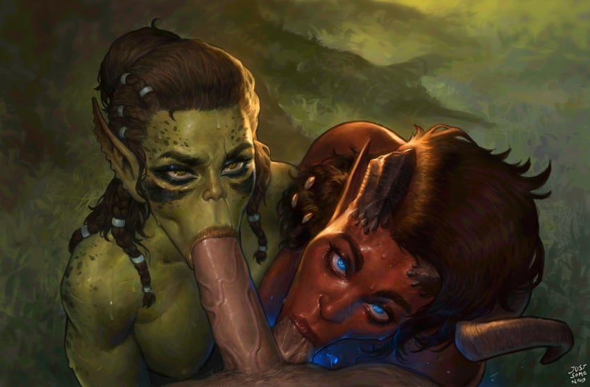 2024 baldur's_gate baldur's_gate_3 ball_suck breasts broken_horn brown_hair brown_spots curled_horn demon demon_humanoid duo_focus eye_contact fellatio female first_person_view githyanki green_body green_skin group hair half-closed_eyes hi_res horn human humanoid humanoid_pointy_ears justsomenoob karlach lae'zel larian_studios looking_at_another male male/female mammal markings narrowed_eyes oral oral_penetration outdoor_nudity outside_sex penetration penile pointy_ears pov_blowjob red_body red_skin sex spots spotted_body spotted_skin sucking tiefling wide_eyed