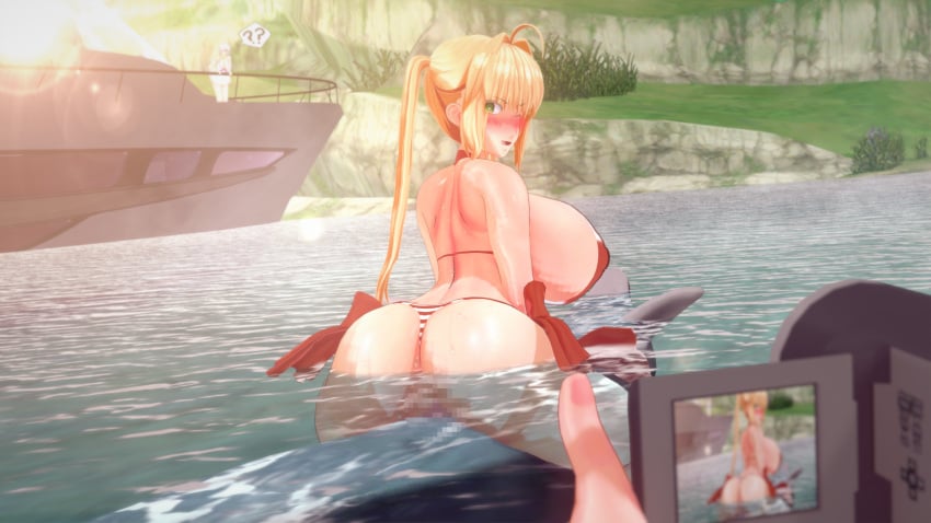 1girls 3d_(artwork) artist_request big_breasts big_butt blush camera dolphin fate/extra fate/grand_order fate_(series) interspecies nero_claudius_(fate) nero_claudius_(swimsuit_caster) ocean swimsuit yacht zoophilia