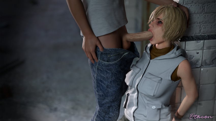 1boy 1girls 3d 3d_(artwork) big_penis blonde_female blonde_hair blonde_hair blowjob heather_mason kneeling light-skinned_female light-skinned_male light_skin oral oral_penetration oral_sex otacon212 penis silent_hill_3 veiny_penis