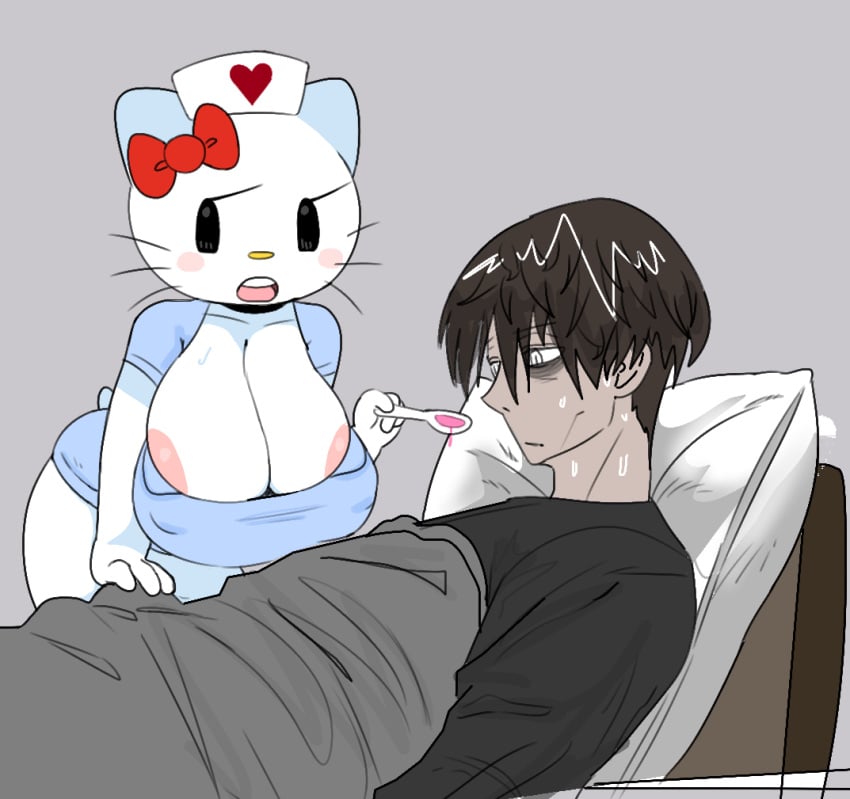 bed breasts hello_kitty hello_kitty_(character) hello_kitty_(series) nurse revealing_clothes sanrio savagensfw sick