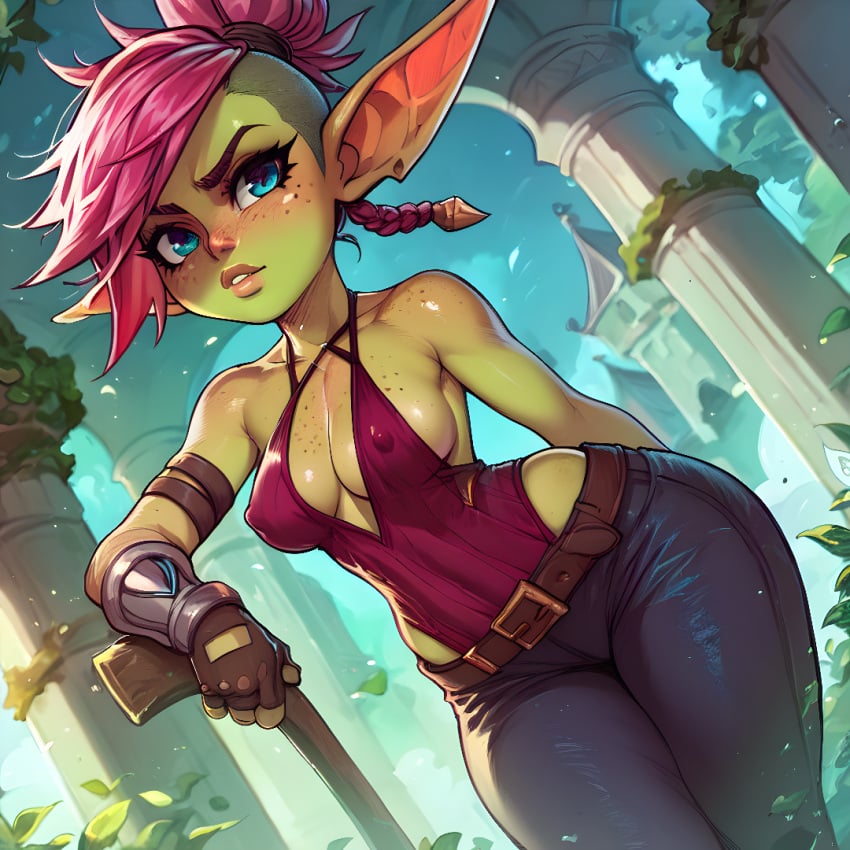 1girls ai_generated breasts goblin goblin_female league_of_legends monster monster_girl punk_girl spicy_goblins tagme tomboy vi_(league_of_legends)