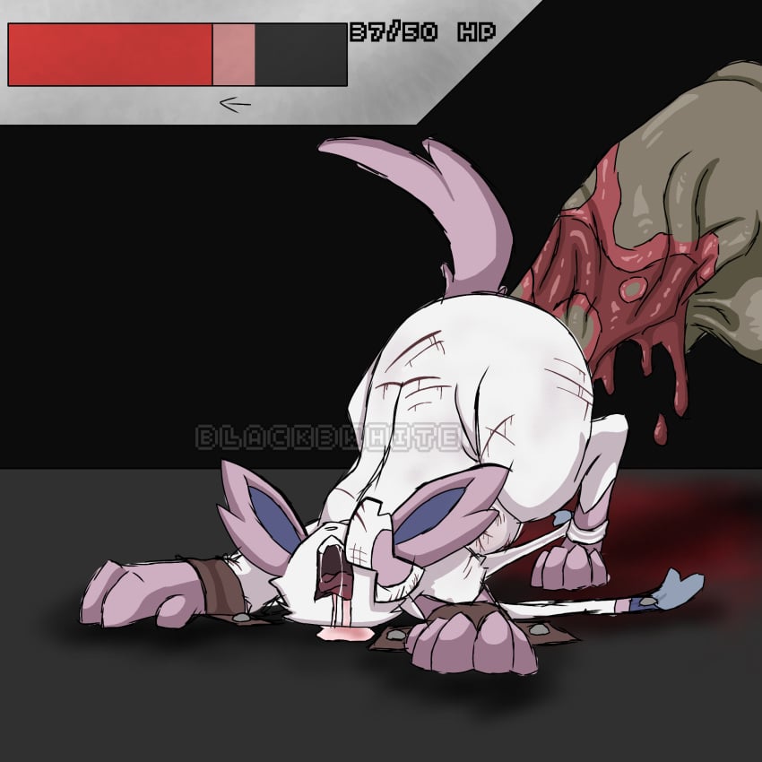 big_penis black3white bleeding blood bruise bruised bulge drool drooling eeveelution health_bar painful pokemon pokemon_(species) rape scars stomach_bulge sylveon