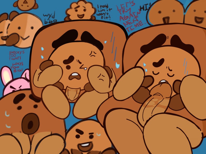 baki_(bt21) big_dom_small_sub big_penis bigger_dom bodily_fluids bodily_fluids_from_ass bt21 consensual cookie donkey_(bt21) doodle door_and_lockey_(bt21) food_creature gay gay_sex helsinky_(bt21) loky_(bt21) retractable_penis reupload self_upload shooky_(bt21) small_sub_big_dom smaller_sub text too_big uncensored uncomfortable