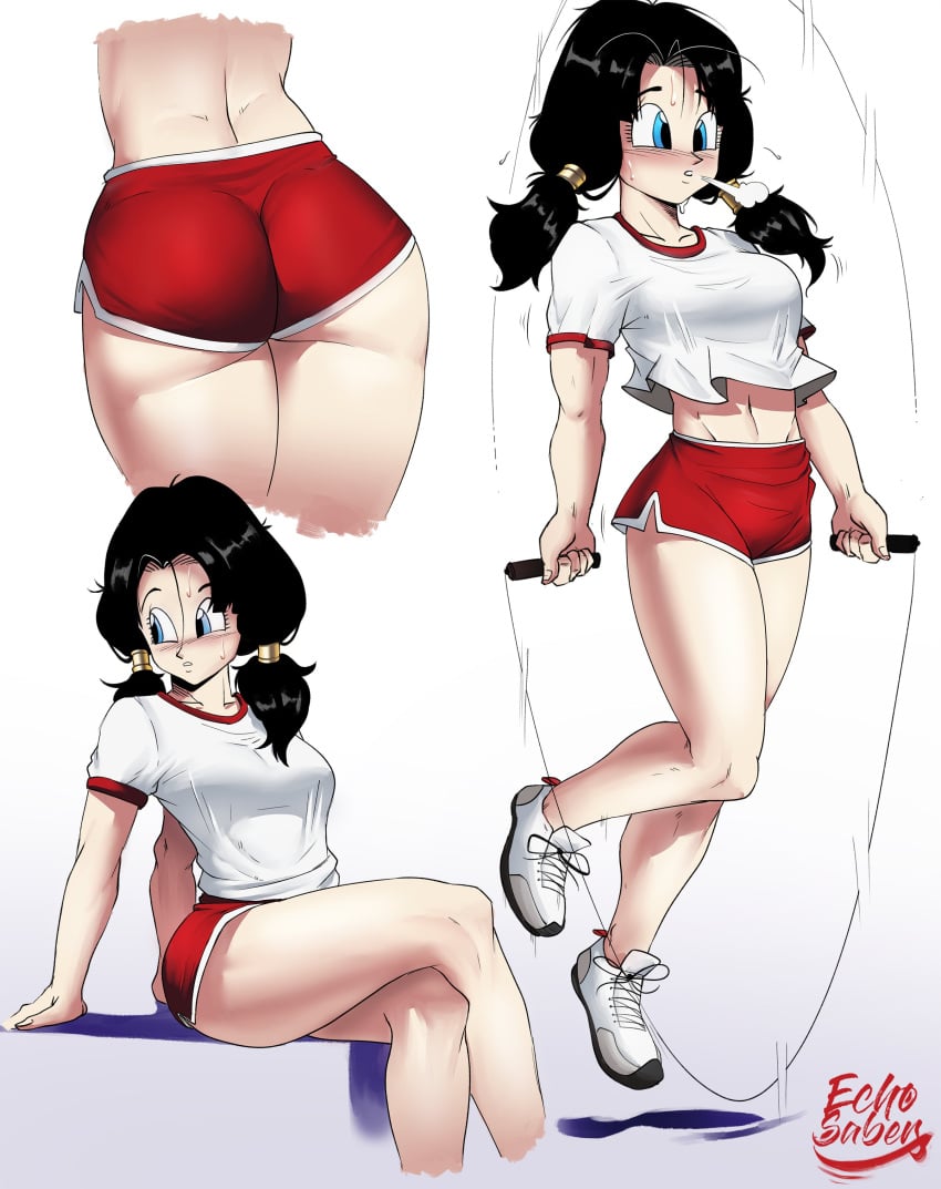 1girls absurd_res absurd_resolution absurdres artist_name artist_signature ass big_ass big_breasts black_hair blue_eyes blush blush_lines booty_shorts breasts curvaceous curvy curvy_female curvy_figure dragon_ball dragon_ball_z echosaber exercise exercise_clothing exercising female female_focus female_only gym_shorts heavy_breathing hi_res high_resolution highres huge_ass jump_rope jumping jumprope legs light-skinned_female light_skin medium_breasts midriff multiple_angles multiple_images multiple_views navel red_shorts shirt shoes short_shorts shorts simple_background sitting sneakers solo solo_female solo_focus sweat sweating sweaty sweaty_body tagme thick_thighs thighs toned toned_arms toned_body toned_female toned_stomach twintails videl voluptuous voluptuous_female white_background white_shirt workout_clothes