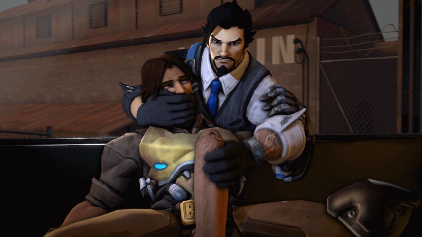 2d 2d_animation activision animated balls bara big_penis blizzard_entertainment brown_hair clothing cole_cassidy daddy erection gay handjob hanzo hanzo_shimada male male/male male_only manly masturbation mature_male muscular_male overwatch overwatch_2 penis