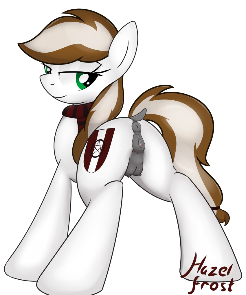 2015 anatomically_correct anatomically_correct_pussy animal_genitalia anus ardupi ass bedroom_eyes crotchboobs cutie_mark earth_pony equine equine_pussy fan_character female feral hair half-closed_eyes horse mammal my_little_pony plain_background pony presenting puffy_anus pussy scarf solo solo_female two_tone_hair white_background