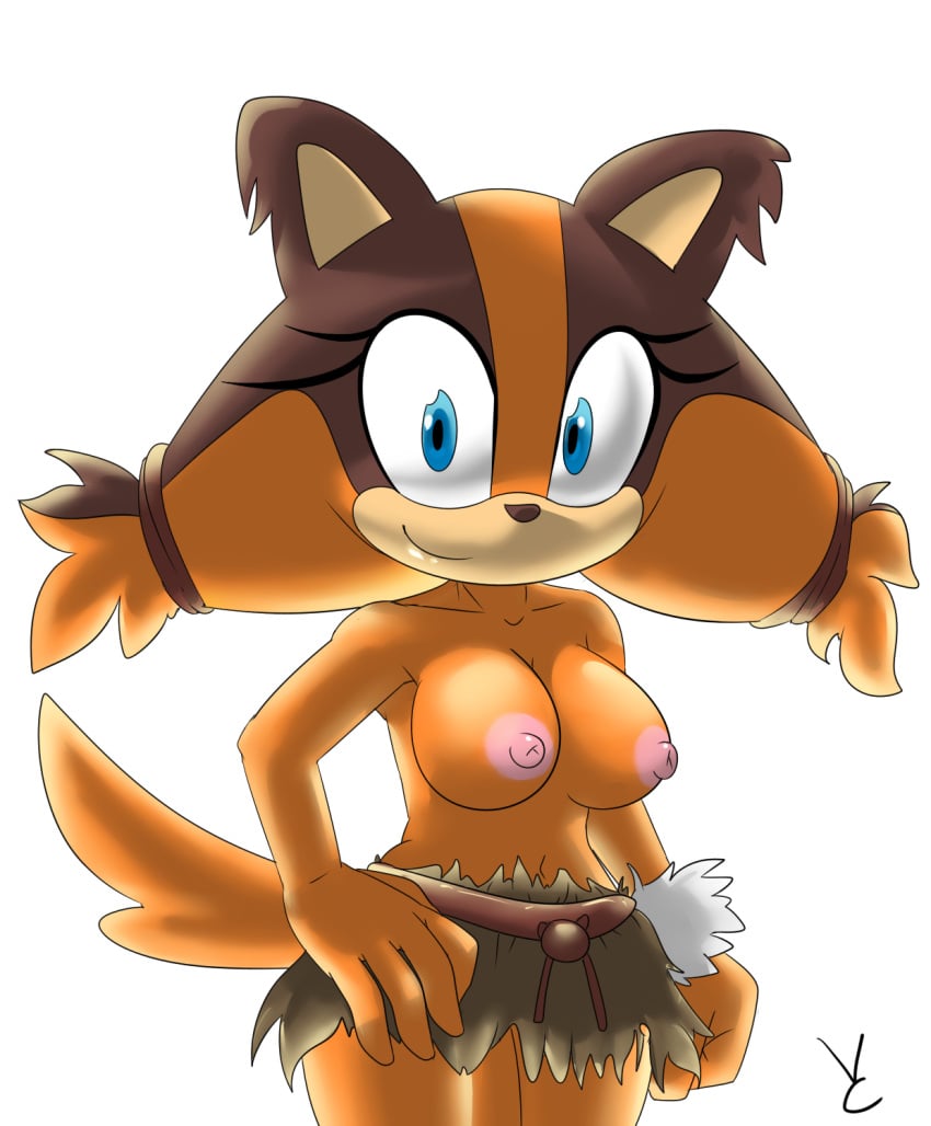 2015 anthro badger breasts clothed clothing female fur hair hi_res looking_at_viewer mammal mustelid musteline nipples sega smile solo sonic_(series) sonic_boom sonic_the_hedgehog_(series) sticks_the_jungle_badger virate-chip