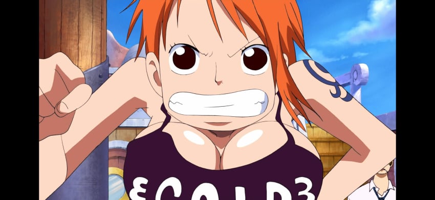 angry anime_screencap artist_request big_breasts bouncing_breasts breasts female female_only large_breasts nami nami_(classic) nami_(one_piece) one_piece screencap tank_top