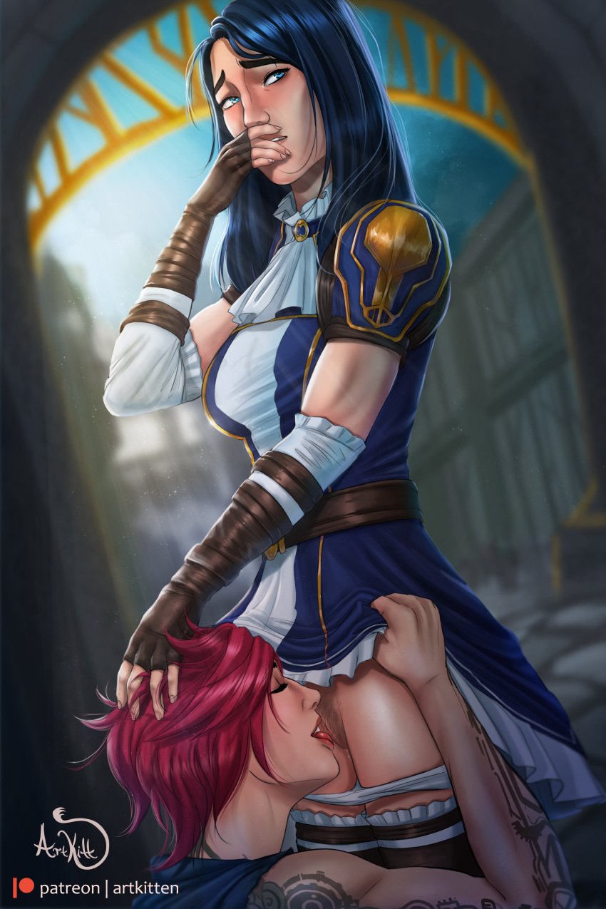 2girls arcane arcane_caitlyn arcane_vi artkitt-creations caitlyn_kiramman cunnilingus league_of_legends oral public_sex tagme vi yuri