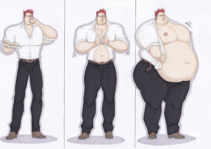 boku_no_hero_academia donuts double_chin eating eating_food endeavor_(boku_no_hero_academia) endeavor_(my_hero_academia) fat_ass fat_belly fat_butt fat_fetish fat_gain fat_male fat_man fat_thighs fit_to_fat loose_belt male_only moobs my_hero_academia nipples pecs pectorals prisonsuit-rabbitman red_hair scar scar_across_eye scar_on_face spiky_hair tight_blouse tight_clothes tight_clothing tight_pants weight_gain