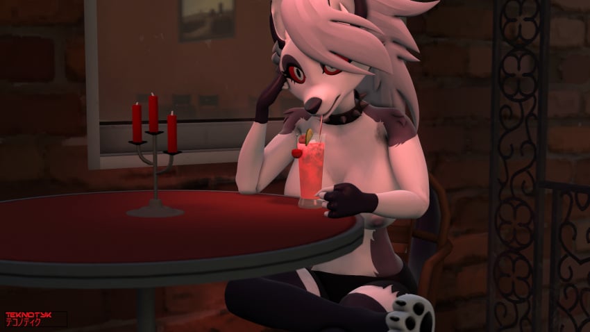 16:9 3d alcohol angry anthro beverage breasts canid canid_demon canine collar demon digital_media_(artwork) exposed_breasts female fist fur grey_body grey_fur hair hellhound helluva_boss hi_res looking_at_viewer loona_(aeridiccore) loona_(helluva_boss) mammal multicolored_body multicolored_fur mythological_canine mythological_creature mythology nipples pawpads paws public public_nudity red_sclera sitting solo source_filmmaker_(artwork) spiked_collar spikes teknotyk white_body white_eyes white_fur white_hair widescreen