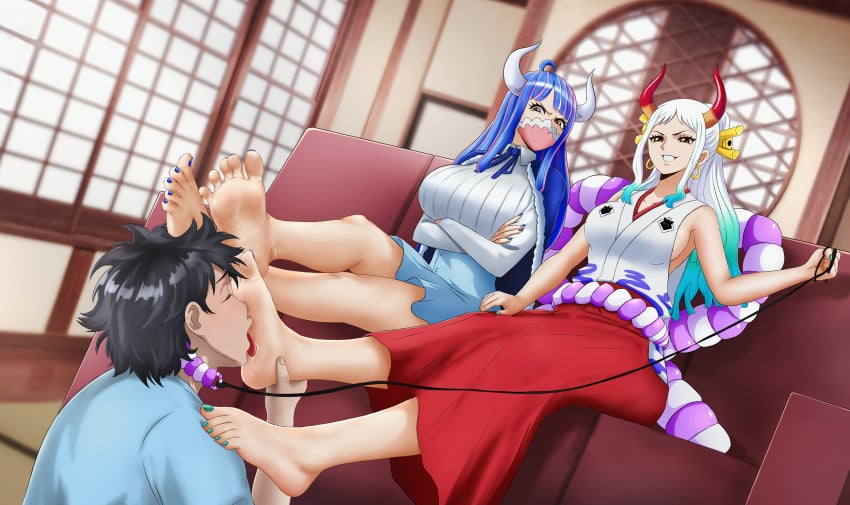 1boy 2girls 2girls1boy barefoot blue_toenails danny782 domination feet female femdom foot_fetish foot_lick foot_worship leash leashed_collar licking licking_foot male one_piece soles tagme toenail_polish toenails toes tongue tongue_out ulti_(one_piece) yamato_(one_piece)