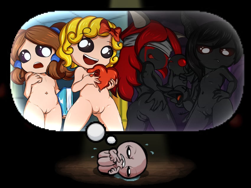 4girls bethany_(the_binding_of_isaac) black_body dark-skinned_female dark_skin demon demon_girl eve_(the_binding_of_isaac) female female_focus isaac_(the_binding_of_isaac) lilith_(the_binding_of_isaac) magdalene_(the_binding_of_isaac) multiple_girls the_binding_of_isaac