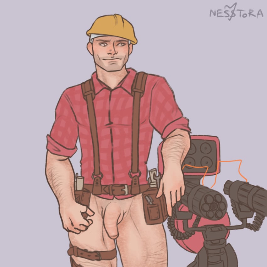 body_hair cock dick dick_out engineer engineer_(team_fortress_2) flannel_shirt hard_hat male_only no_pants no_sex non-erect penis penis_out sentry_(team_fortress_2) solo solo_male team_fortress_2 tf2 tool_belt