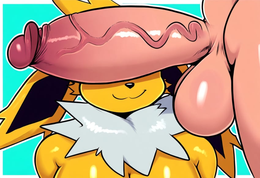 1boy 1boy1girl 1girls ai_generated big_breasts big_penis cant_see_the_haters duo female furry game_freak human_on_anthro jolteon meme mullon nintendo novelai penis penis_covering_eyes pokemon pokemon_(species) pokephilia straight