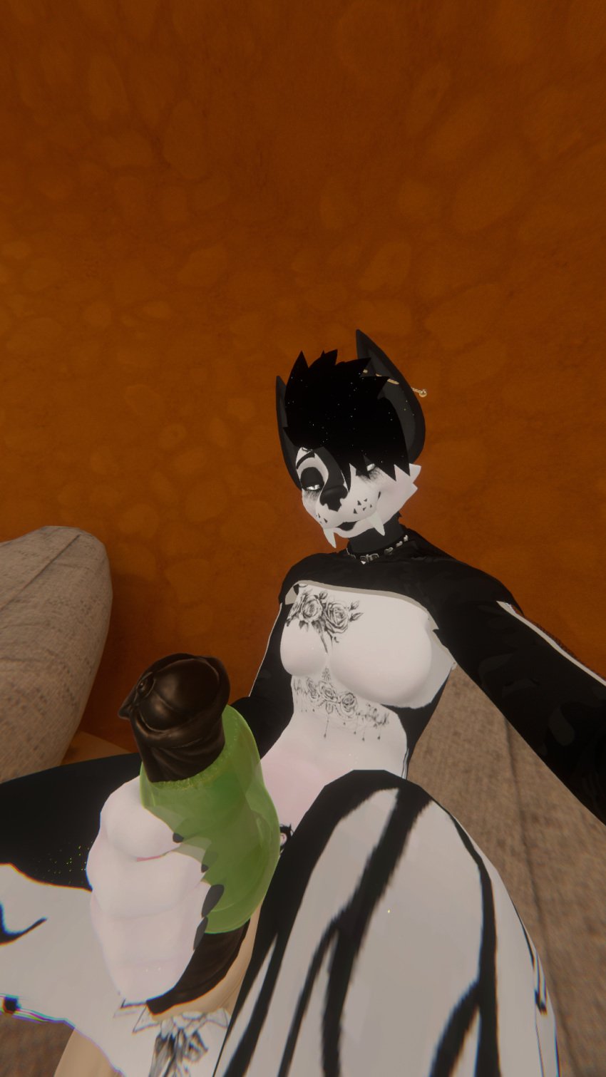 1boy animal_genitalia anthro equine_penis femboy fleshlight furry holding_object horsecock hyena hyenid_(alber) hyenid_(species) looking_at_viewer male masturbation penetrable_sex_toy penis solo vrchat vrchat_avatar