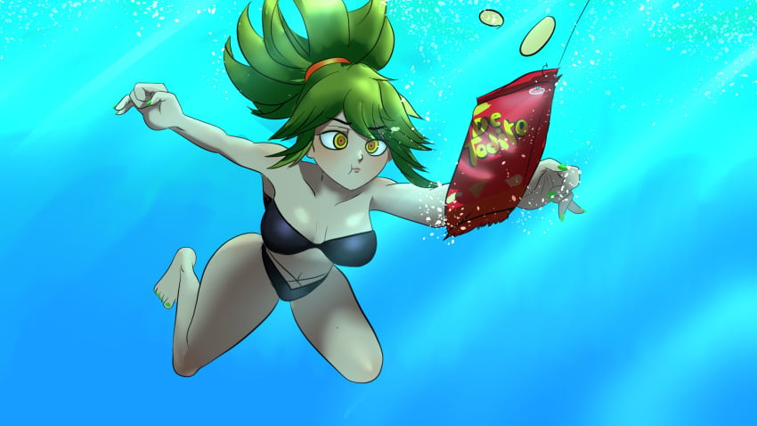 1girls black_swimsuit brown_eyes bubble chips_(food) colombian female female_focus fishing_rod flat_chest freckles green_hair green_nails hispanic hispanic_virtual_youtuber holding_breath indie_virtual_youtuber larepl1ka latam_virtual_youtuber light-skinned_female light_skin ocean ponytail potato_chips ryumivt short_hair small_breasts solo_female swimsuit twitch twitch.tv two_piece_swimsuit underwater virtual_youtuber vtuber yellow_eyes youtube youtube_hispanic