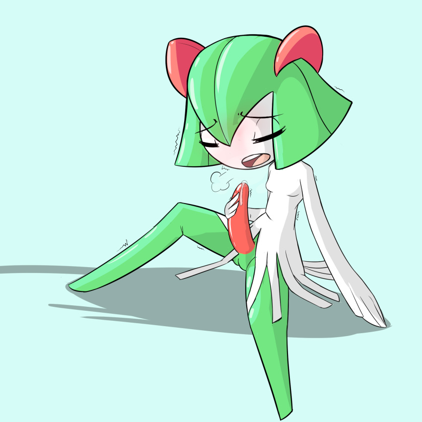 cum first_post_of_artist kirlia male male_kirlia male_only masturbation neko3240 nintendo penis pokemon pokemon_(species) precum simple_background solo video_games