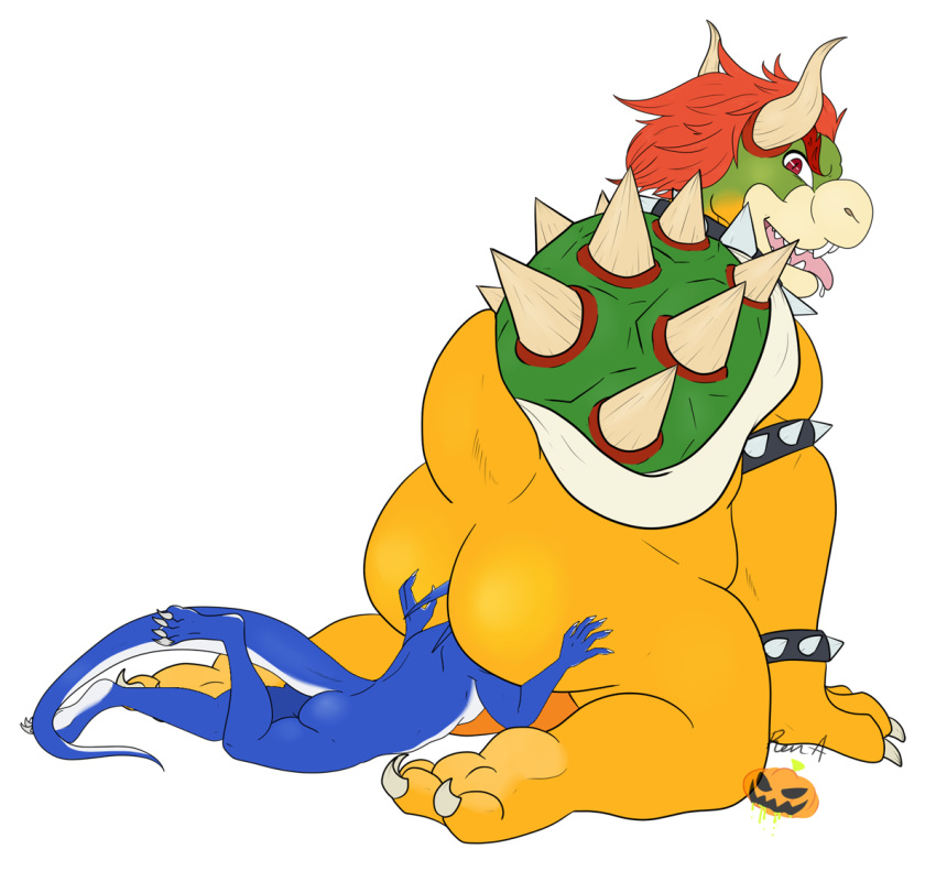 2015 2boys anal anal_insertion anal_sex anal_vore anthro anus ass bowser claws dragon duo firon hair horn insertion kinkypumpkin koopa macro male male_only mario_(series) micro multiple_boys nintendo nude open_mouth penetration red_eyes reptile scalie size_difference smile spikes teeth tongue tongue_out vore yaoi