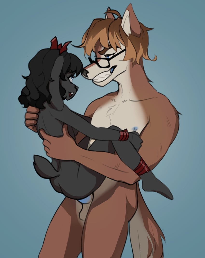 anthro anthro_on_anthro anthro_penetrated anthro_penetrating anthro_penetrating_anthro black_hair breasts brown_body brown_fur brown_hair canid canine canis duo eyewear eyewear_only female female_penetrated floppy_ears fur glasses glasses_only grey_body grey_fur grin hair hi_res larger_male long_ears male male/female male_penetrating male_penetrating_female mammal nude penetration sex size_difference slim slim_anthro slim_female smaller_female smile sockrateesy stand_and_carry_position standing standing_sex wearing_glasses wolf